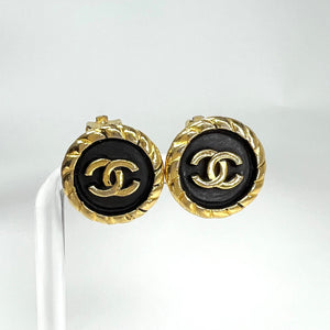 CHANEL シャネル ココマーク ヴィンテージ イヤリング ブラック ゴールド 刻印有 chanel black gold coco cocomark earring vintage