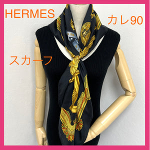 HERMES エルメス カレ90 スカーフ 風の装い ブラック ゴールド – ma 